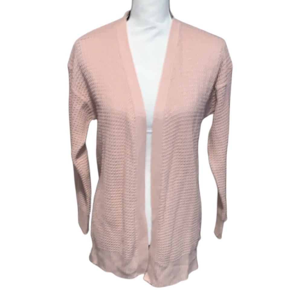 Moral Society Pink Lace Up Back Open Front Cardigan Sweater